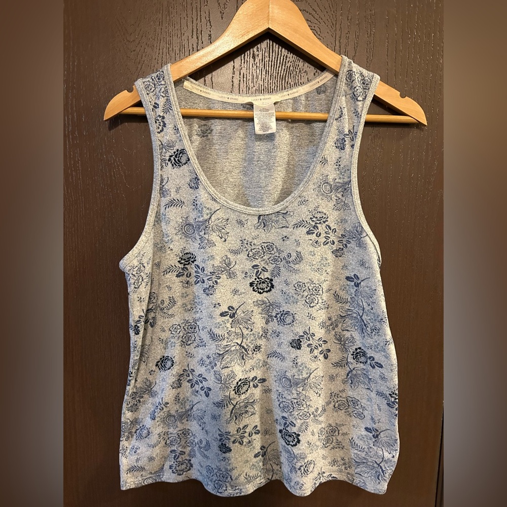 Lucky Brand Heathered Light Blue Floral Scoop Tank M